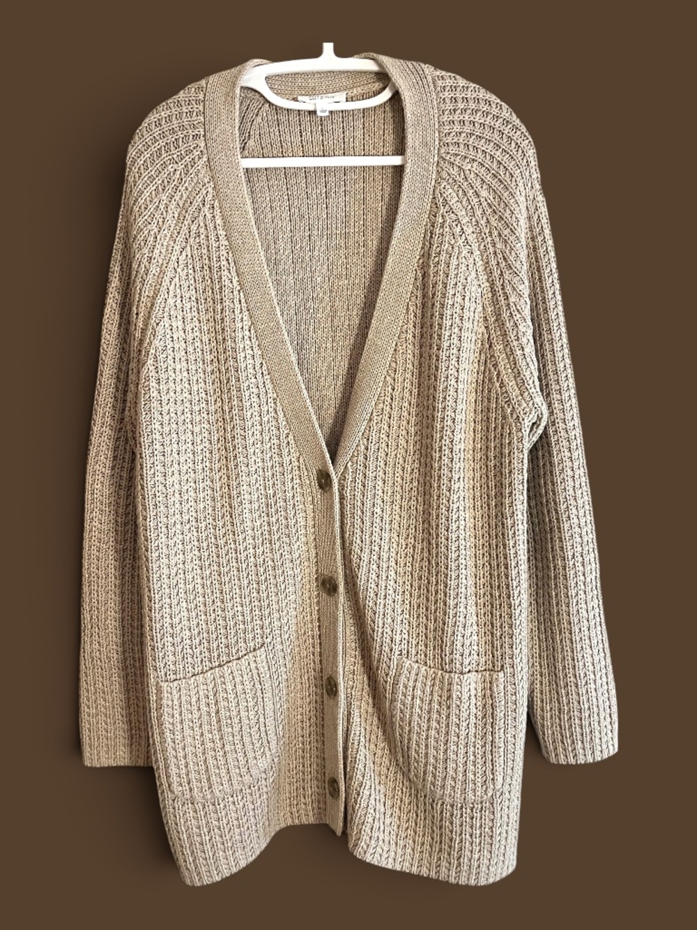 Haven Well Within Variegated Oatmeal Ribbed Heavyweight Cardigan Size L
